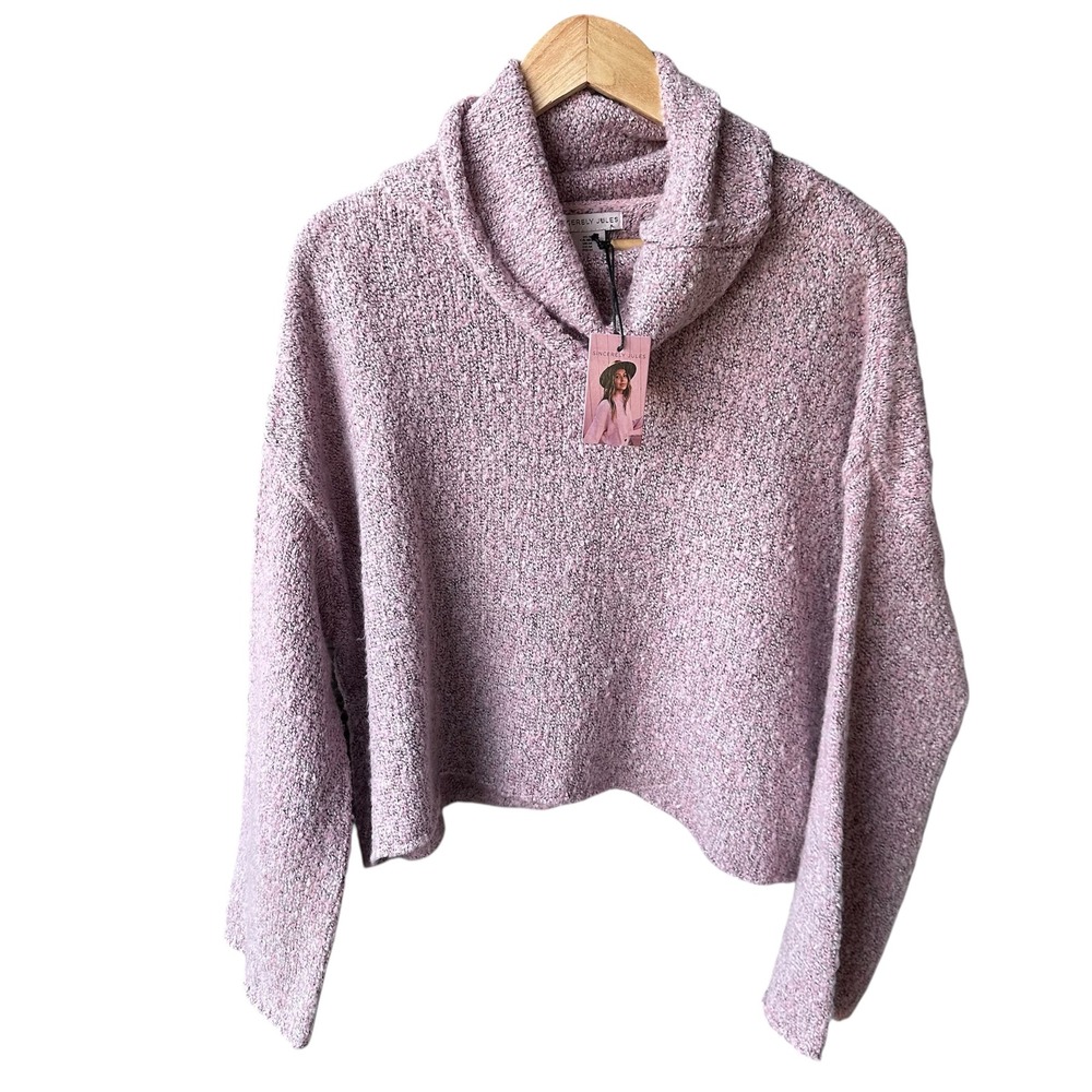 Sincerely Jules Sweater Top Pink Speckled Knit Cowl Neck Cropped Boho Sz Medium